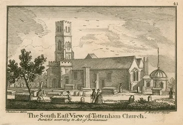 Het zuidoostelijke uitzicht van de Tottenham Church, Londen