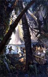 Goyana indianen in het Amazonewoud. Lithografie 1839