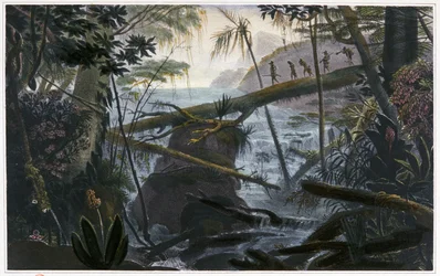 Indianen steken de Parahiba-rivier over