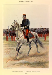 Typen en uniformen van het Franse leger van Kapitein Jules Richard, geïllustreerd door Edouard Detaille: Linie-infanterie: Kapitein Warrant Officer in 1885, Privécollectie