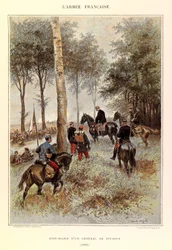 Typen en uniformen van het Franse leger van kapitein Jules Richard, geïllustreerd door Edouard Detaille (1848-1912): Staf van een divisiegeneraal in 1884, Privécollectie