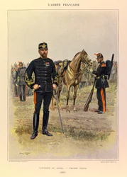 Types en uniformen van het Franse Leger van Kapitein Jules Richard, geïllustreerd door Edouard Detaille (1848-1912): Kapitein van de Genie in groot tenue in 1887, Privécollectie