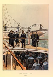 Typen en uniformen van het Franse leger van kapitein Jules Richard, geïllustreerd door Edouard Detaille (1848-1912): Marine: Eerbetoon aan boord in 1887, Privécollectie