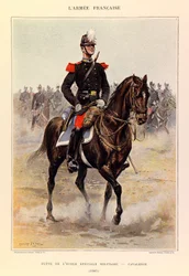 Types en uniformen van het Franse leger van kapitein Jules Richard, geïllustreerd door Edouard Detaille: Leerling van de speciale militaire school: Cavalerie in 1885