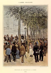 Typen en uniformen van het Franse leger van Kapitein Jules Richard, geïllustreerd door Edouard Detaille (1848-1912): Staf van de Minister van Oorlog in 1884, Privécollectie