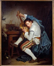 De gitarist, of een vogel die, terug van de jacht, zijn gitaar stemt