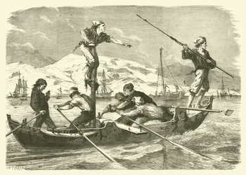 Zwaardvissen vangen voor de kust van Sicilië (gravure)