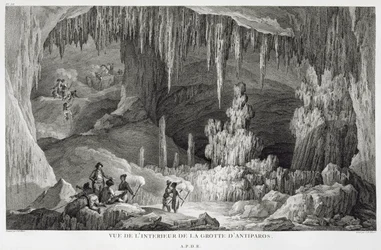 Uitzicht op het interieur van de grot van Antiparos, gegraveerd door Jean Baptiste Tillard (1740-1813)