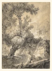 Herder en herderin in een bucolisch landschap