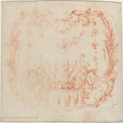 Rococo Muurontwerp met een Fontein en Zwanen