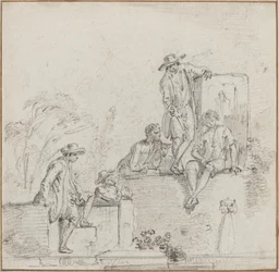 Figuren Zittend Rond een Fontein