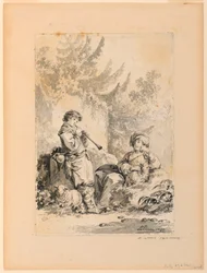 Tekening, Herdersjongen en herderin in een landschap, 1767