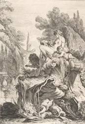 De Zittende Nimf Une fontaine avec une naïade assise sur une conque, ca. 1740