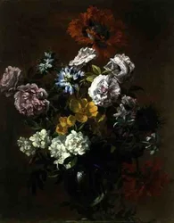 Stilleven van bloemen in een glazen vaas