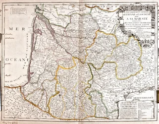 Kaart van Guyenne en Gascogne (Zuidwest-Frankrijk)