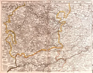 Kaart van Spaans Brabant (Vlaams en Waals Brabant) en het bisdom Luik (België) (Gravure)
