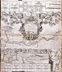 Kaart van het Canal du Midi, met zijn aquaducten