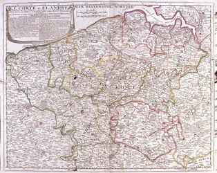 Kaart van het graafschap Vlaanderen (huidig West- en Oost-Vlaanderen van België)