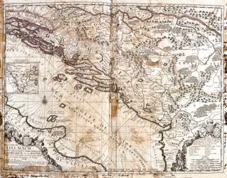 Kaart van het Koninkrijk Dalmatië (hedendaags Kroatië en Montenegro), aan de kust van de Golf van Venetië (Adriatische Zee)