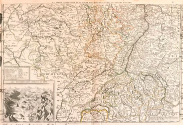 Kaart van het gebied rond de Rijn (Duitsland, Zwitserland, Frankrijk)