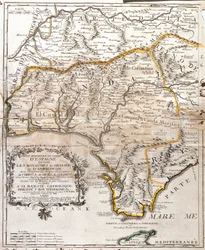 Kaart van de koninkrijken Granada en Andalusië (Spanje)