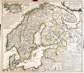 Kaart van de koninkrijken Noorwegen, Zweden en Denemarken