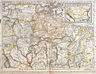 Kaart van het noordoostelijke deel van het Koninkrijk Hongarije (gravure)