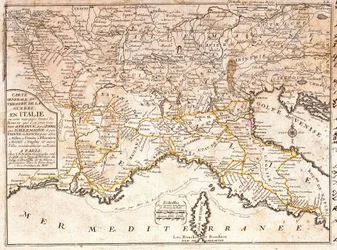 Kaart van de wegen naar de belangrijkste Italiaanse steden vanuit heel Europa (Gravure)