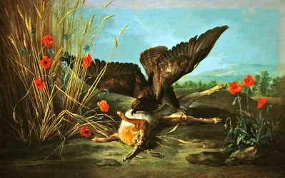 Een Buizerd die een Haas omverwerpt, of De Havik en de Haas, 1749