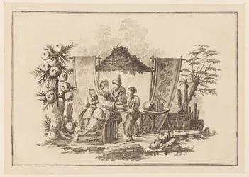Figuren met een Pompoen, uit "Nouveau Cahier de Six Feuilles De Différents Sujets Chinois Historiés"