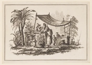 Figuren met een vaas bloemen, uit "Nouveau Cahier de Six Feuilles De Différents Sujets Chinois Historiés"