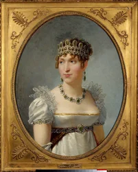 Portret van Koningin Hortense de Beauharnais (1783-1837) Koningin van Holland, echtgenote van Lodewijk Bonaparte. Zij is de dochter van keizerin Josephine de Beauharnais en de moeder van de toekomstige Napoleon III. Schilderij door Jean Baptiste Regnault (