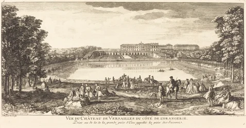Uitzicht op het Kasteel van Versailles vanaf de Orangerie
