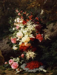 Stilleven met frambozen. Schilderij van Jean Baptiste Robie (1821-1910) Privécollectie.