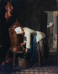 Vrouw die water haalt bij de cisterne
