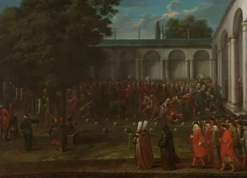 Cornelis Calkoen op weg naar de audiëntie bij sultan Ahmed III