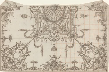 Een Uitgebreid Plafond met Trellises en Zittende Figuren