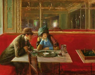 In het café