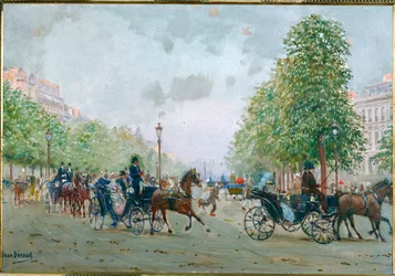 Rijtuigen op de Champs Elysees, Parijs (schilderij op doek)