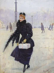 Parijse vrouw op de Place de la Concorde, ca. 1890