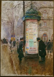 De Morris kiosk - reclamezuil in Parijs (schilderij op doek)