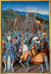 Italiaanse Oorlogen: Koning Lodewijk XII (1462-1515) viel Genua aan met zijn troepen in 1507. Miniatuur uit 
