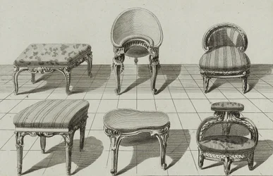 Tabourets, Bidets de Toilette, Marchepied, gepubliceerd midden jaren 1770 (gravure op geschept papier)