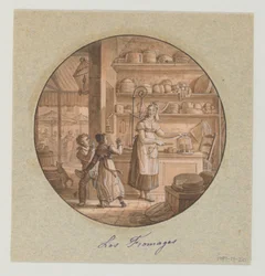Ontwerp voor een beschilderd porseleinen bord, Les Fromages voor de Dessertservice