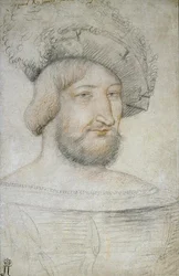 Portret van Frans I (1494-1547), Koning van Frankrijk door Clouet, Jean (ca. 1485-1541). Zwart krijt en sanguine op papier, formaat: 29,3x19,1, Eerste Helft van de 16e eeuw, Staats Hermitage, St. Petersburg