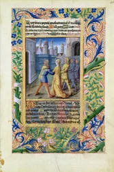 Judith wordt gegrepen door de Assyriërs, uit het Getijdenboek van Lodewijk van Orléans, 1490