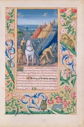 Ms Lat. Q.v.I.126 f.52 Assyriërs verlaten hun kamp in paniek, uit het 
