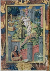 Ms Lat. Q.v.I.126 fol.11 De Schepping van Eva uit Getijdenboek van Lodewijk van Orléans, 1490