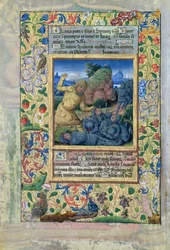 Ms. Lat. Q.v.I.126 fol.31v Goliath die Israëlitische soldaten afslacht, uit de 