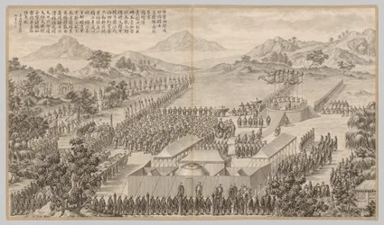 Beloningen aan generaals en officieren bij het neerslaan van de Uiguren: uit Slagveldscènes van het Neerslaan van Opstanden in de Westelijke Regio